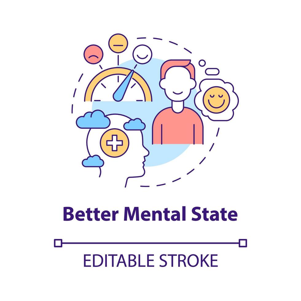 Better mental state concept icon. Keep mind clear for wellbeing abstract idea thin line illustration. Isolated outline drawing. Editable stroke. Roboto-Medium, Myriad Pro-Bold fonts used vector