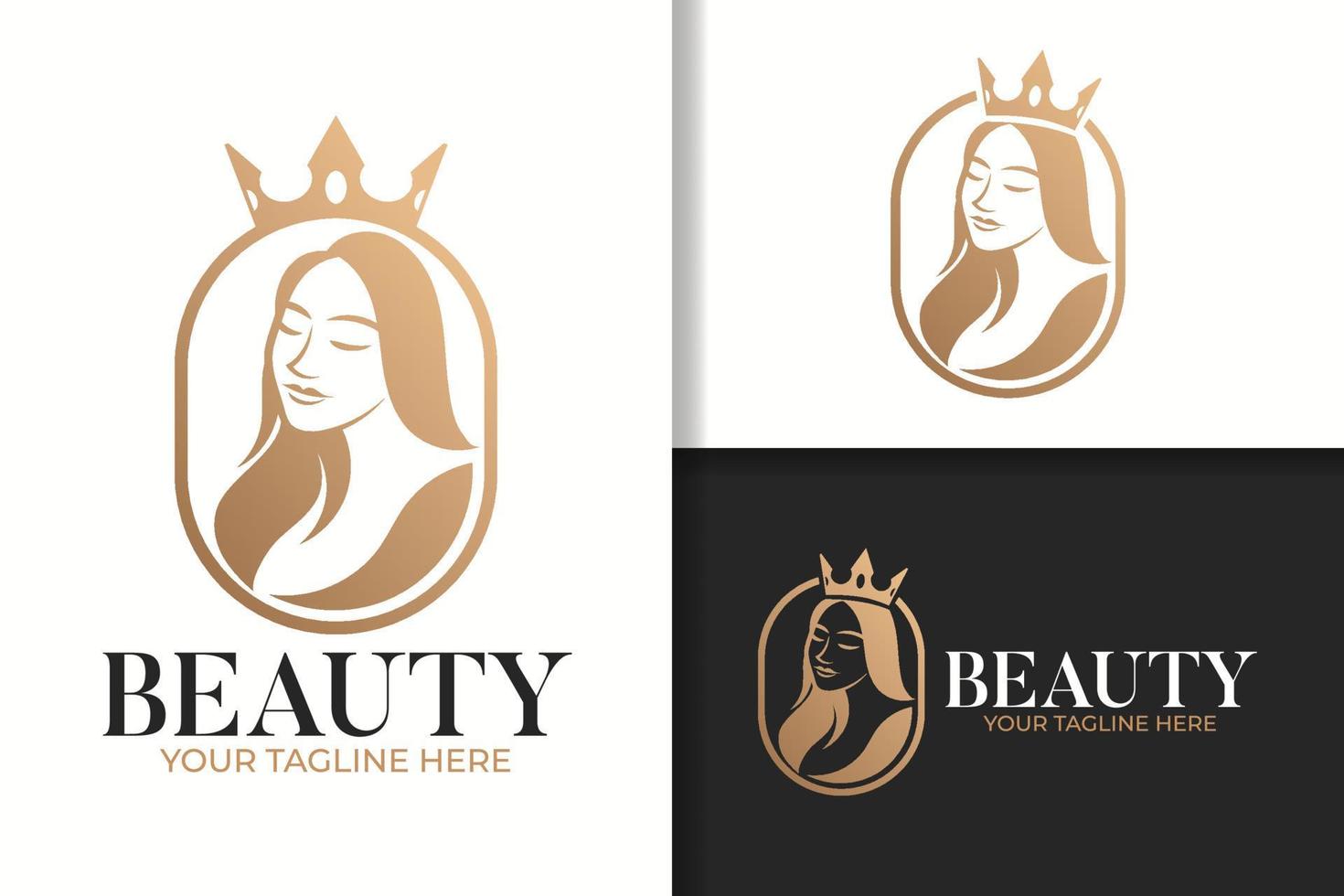 Feminine beauty woman queen vintage gold logo vector