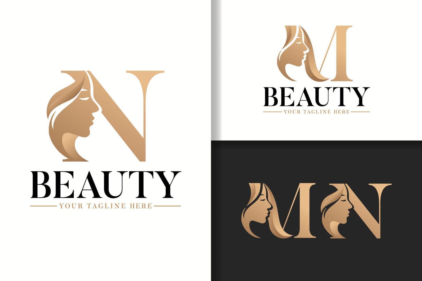 Feminine monogram logo letter M and N with woman silhouette vector