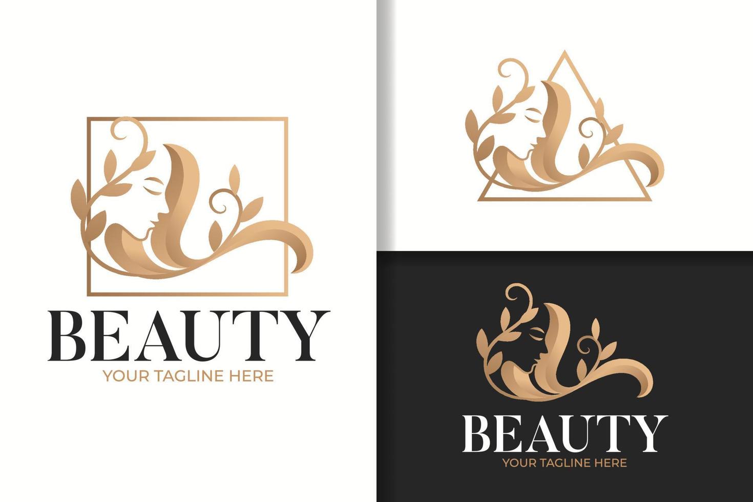 belleza femenina mujer natural vintage oro logo vector