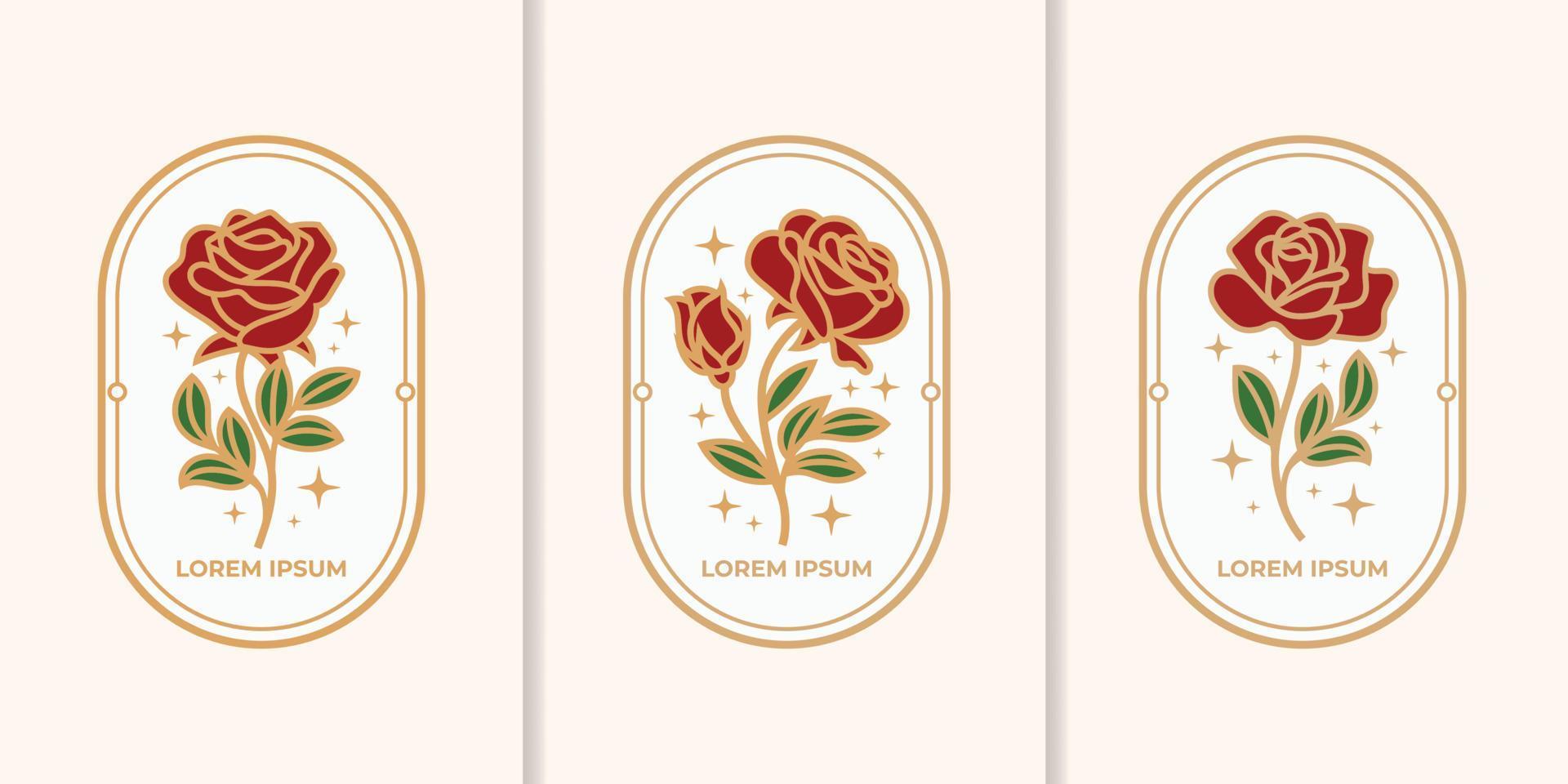 vintage dibujado a mano rosa flor belleza femenina estética logo vector