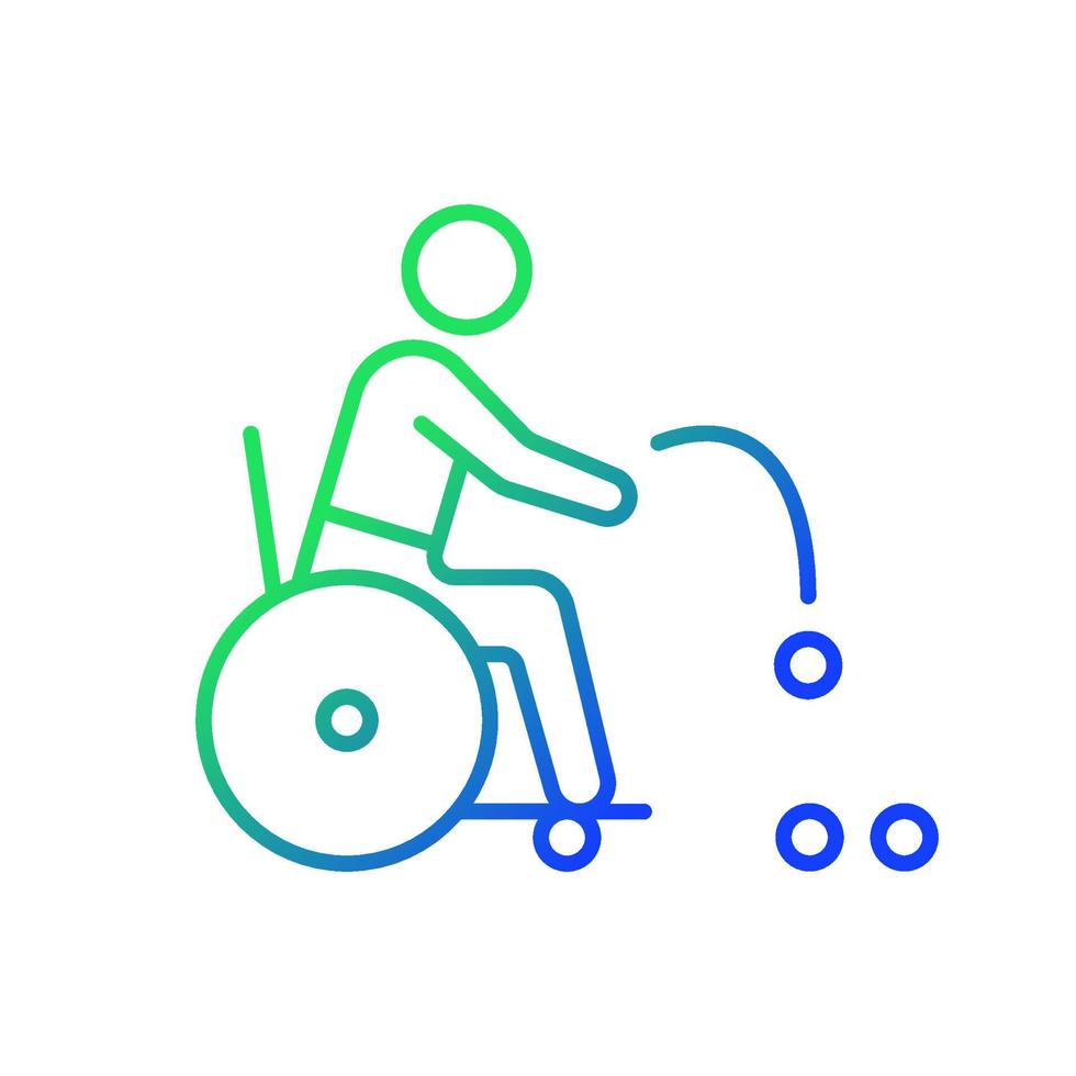 icono de vector lineal de gradiente de boccia. deporte de lanzamiento de pelota de precisión. juego competitivo deportista con discapacidad física. símbolo de color de línea delgada. pictograma de estilo moderno. dibujo de contorno aislado vectorial