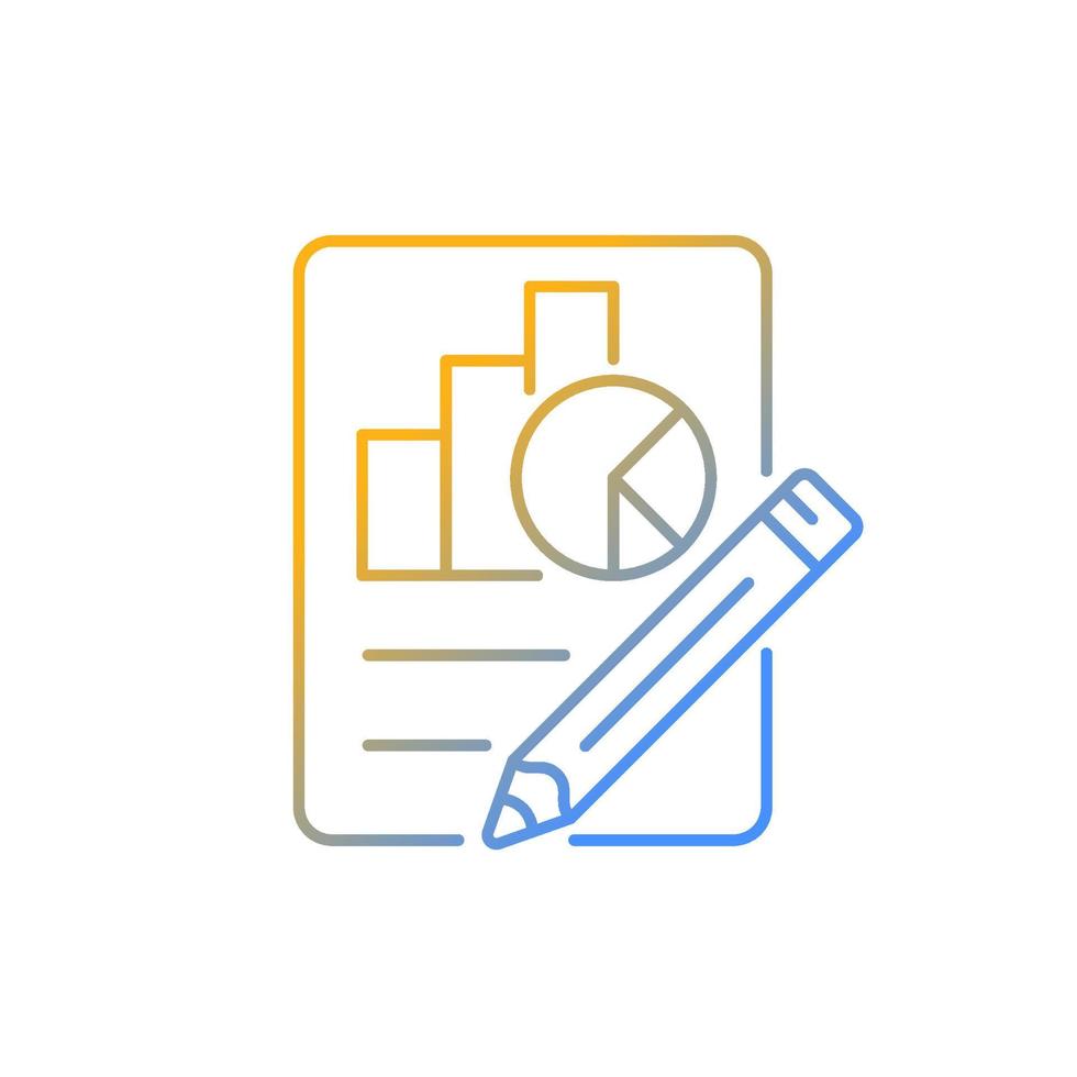 icono de vector lineal de gradiente económico. gráficos, diagramas, lápiz. plan, elaboración de informes. clases de economia símbolo de color de línea delgada. pictograma de estilo moderno. dibujo de contorno aislado vectorial