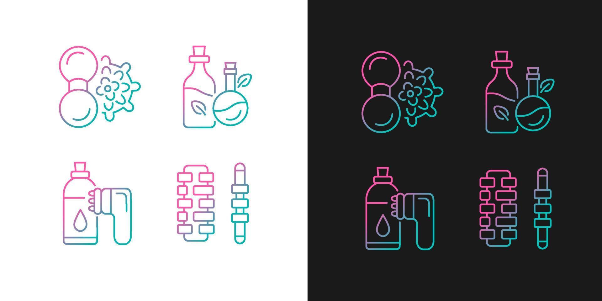 Hand massagers gradient icons set for dark and light mode. Anticellulite massager. Thin line contour symbols bundle. Isolated vector outline illustrations collection on black and white