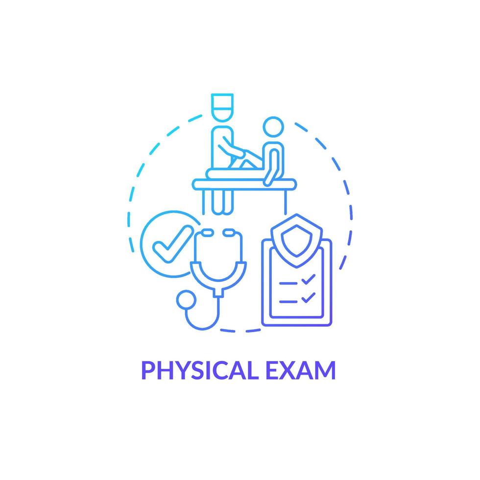 Physical exam blue gradient concept icon. Annual medical examination abstract idea thin line illustration. Medical checkup. Healthcare. Clinical exam. Vector isolated outline color drawing