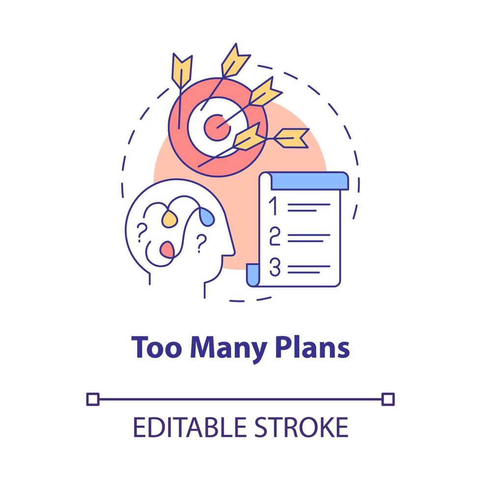 Too many plans concept icon. Life disbalance and overwork abstract idea thin line illustration. Isolated outline drawing. Editable stroke. Roboto-Medium, Myriad Pro-Bold fonts used vector