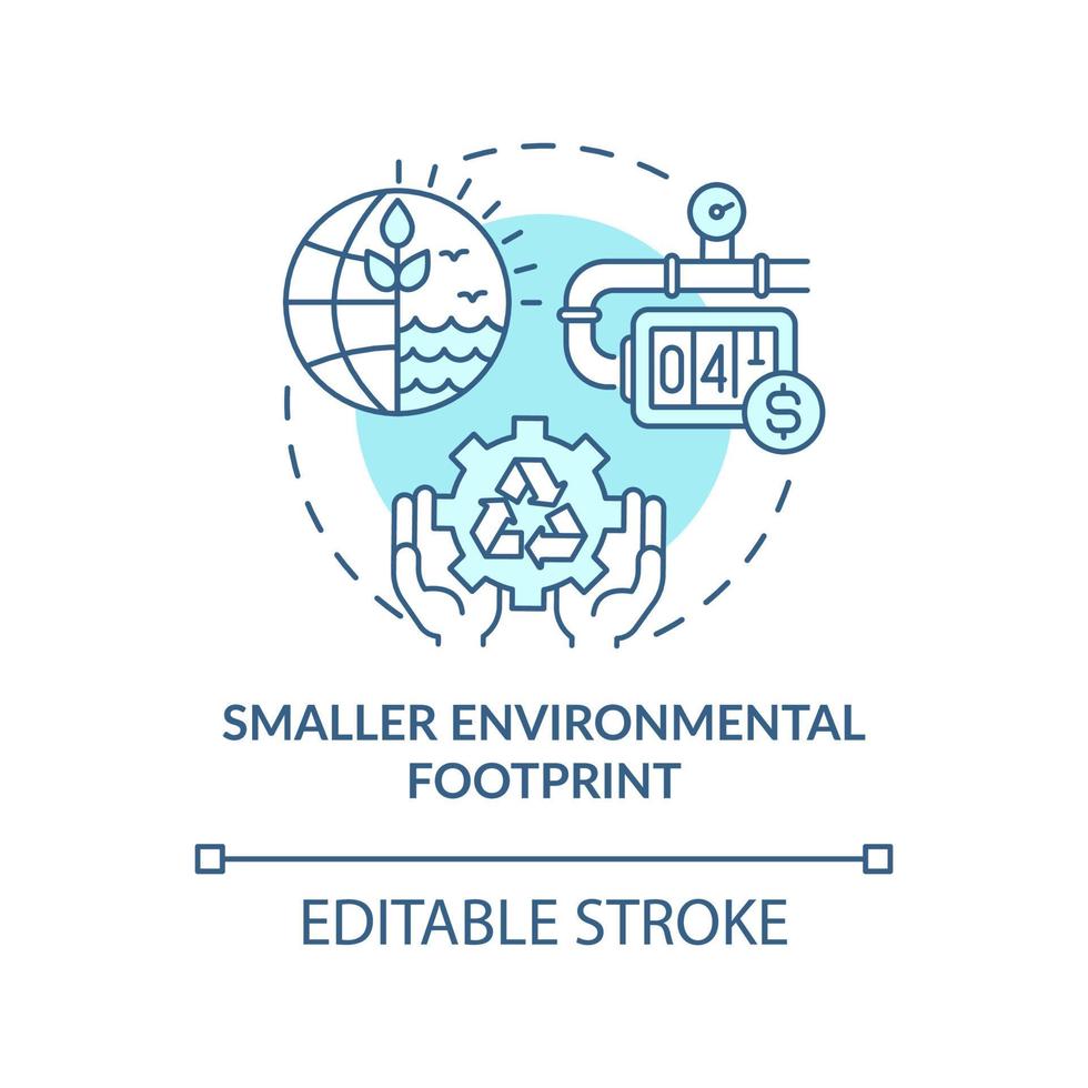 Smaller environmental footprint blue concept icon. Sustainable producing abstract idea thin line illustration. Isolated outline drawing. Editable stroke. Roboto-Medium, Myriad Pro-Bold fonts used vector