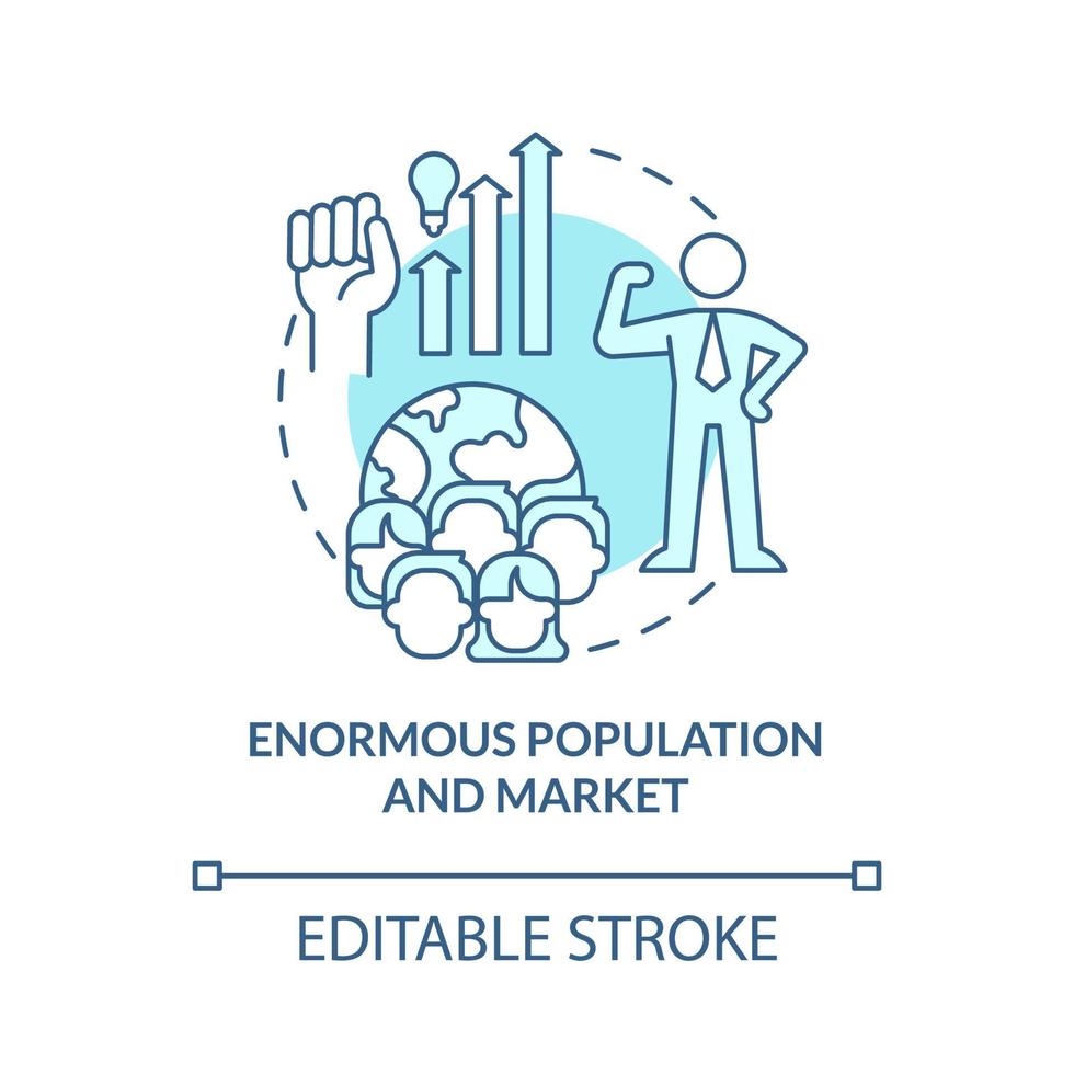 enorme población y mercado icono de concepto turquesa. gran mercado de consumo idea abstracta ilustración de línea delgada. dibujo de contorno aislado. trazo editable. roboto-medium, innumerables fuentes pro-bold utilizadas vector