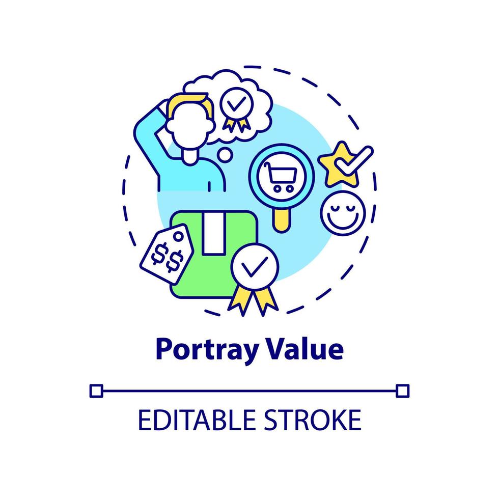 Portray value concept icon. Smart pricing strategy abstract idea thin line illustration. Consider consumer demand. Isolated outline drawing. Editable stroke. Roboto-Medium, Myriad Pro-Bold fonts used vector