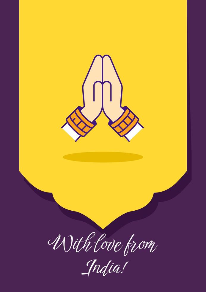 Sending love from India greeting card with color icon element. Postal card from travel. Postcard vector design. Decorative flyer with creative illustration. Notecard with congratulatory message