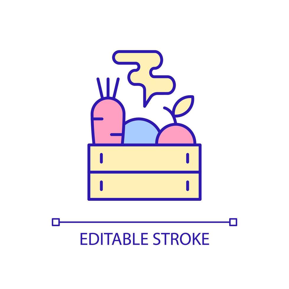 Spoiled products RGB color icon. Rotten and decomposed vegetables. Inedible and unpleasant foodstuff. Isolated vector illustration. Simple filled line drawing. Editable stroke. Arial font used