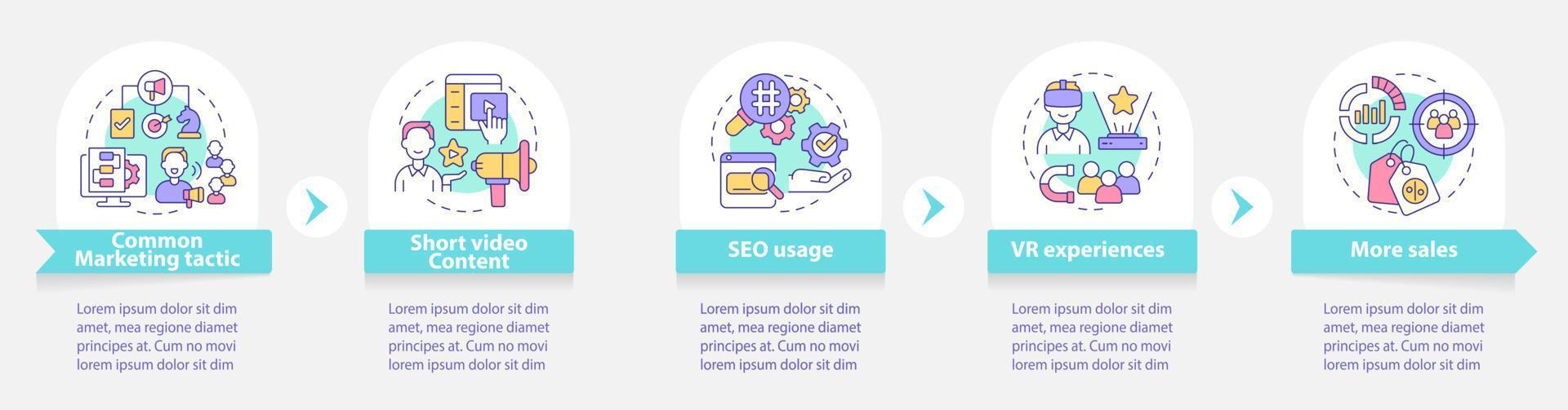 Marketing trends providing round infographic template. Data visualization with 5 steps. Process timeline info chart. Workflow layout with line icons. Myriad Pro-Bold, Regular fonts used vector