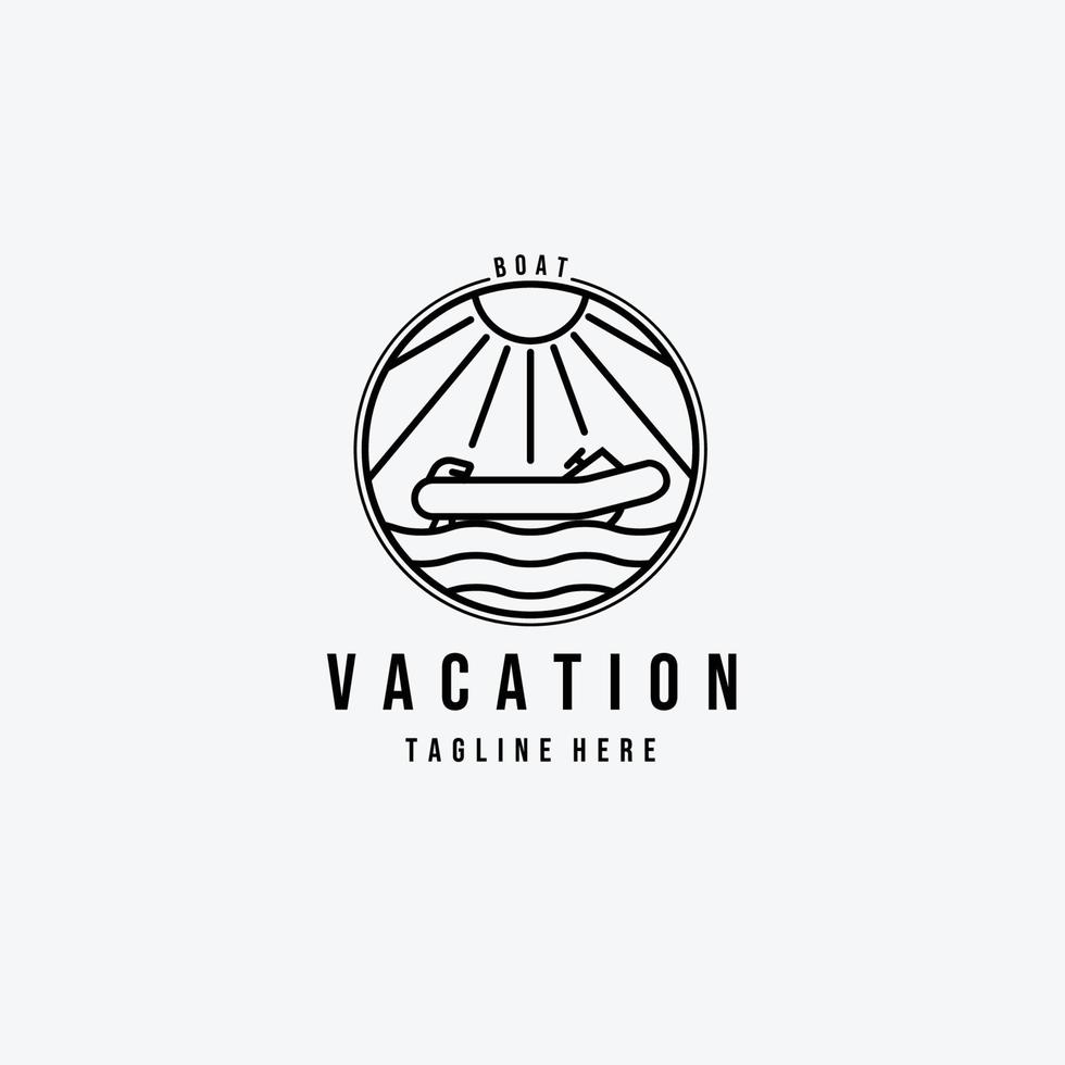 línea arte barco océano vacaciones logo vector ilustración diseño