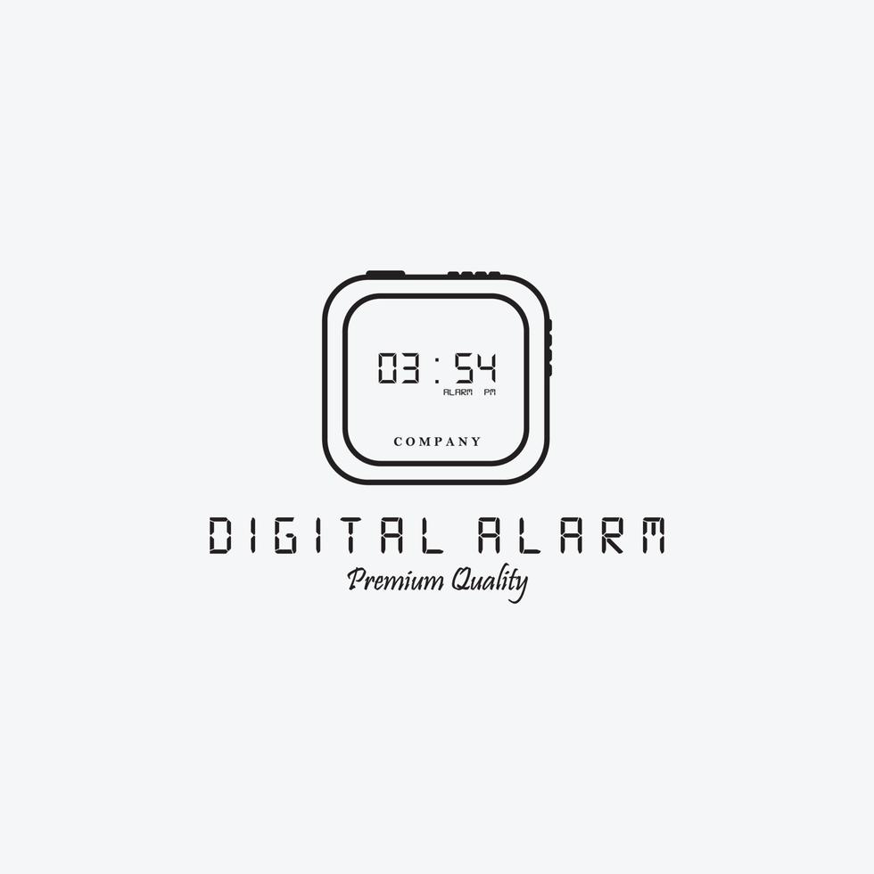Line Art Digital Alarm Modern Hour Logo Vector Design Illustration