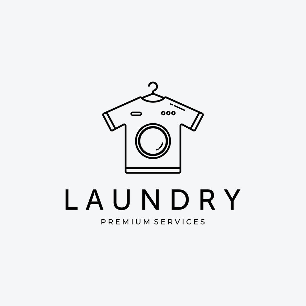 T-Shirt Logo Vector Design Line Art Vintage Illustration, Laundry Design Logo Business
