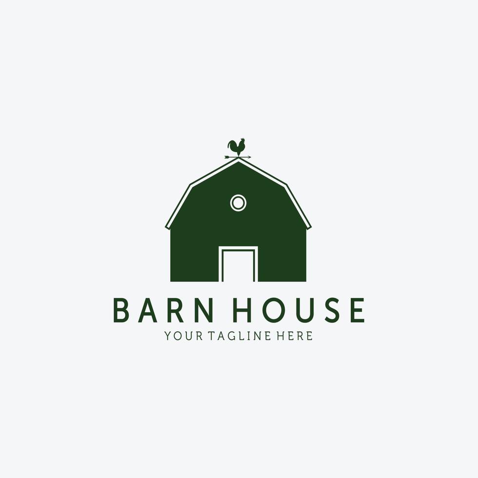 Vintage Wooden Barn Logo Vector Design Illustration, Barn House Icon, Agriculture, Livestock Company, Weathervane Rooster