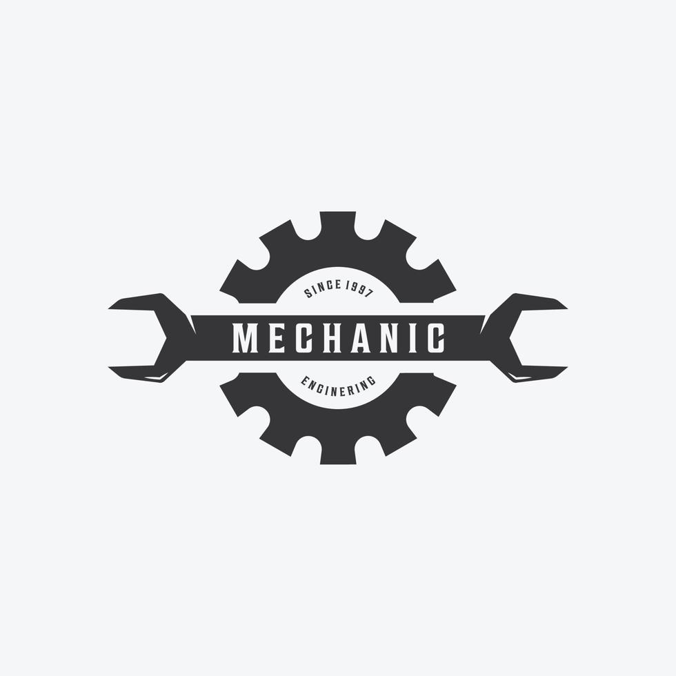 Minimalist Spanner Wrench Gear Logo, Engineering Mechanical Tools Design Vector, Illustration Vintage of Automotive Garage Concept vector
