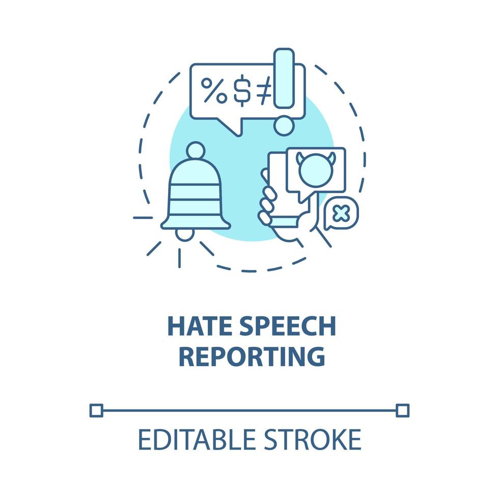 Hate speech reporting blue concept icon. Hate speech countering abstract idea thin line illustration. Discrimination and intolerance prevention. Vector isolated outline color drawing. Editable stroke