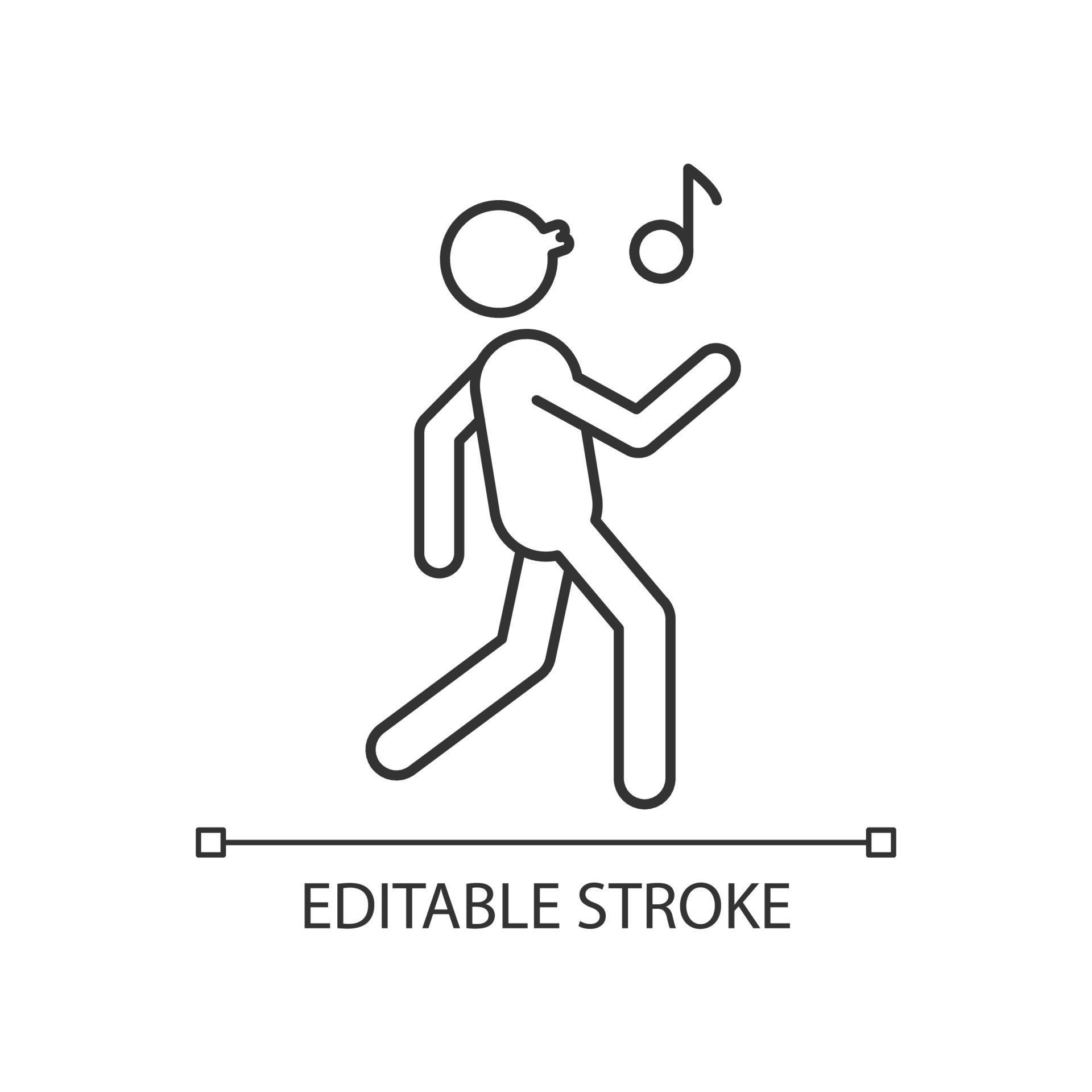 Whistle linear icon. Bad habit. Person walking and whistling. Habitual patterns of human