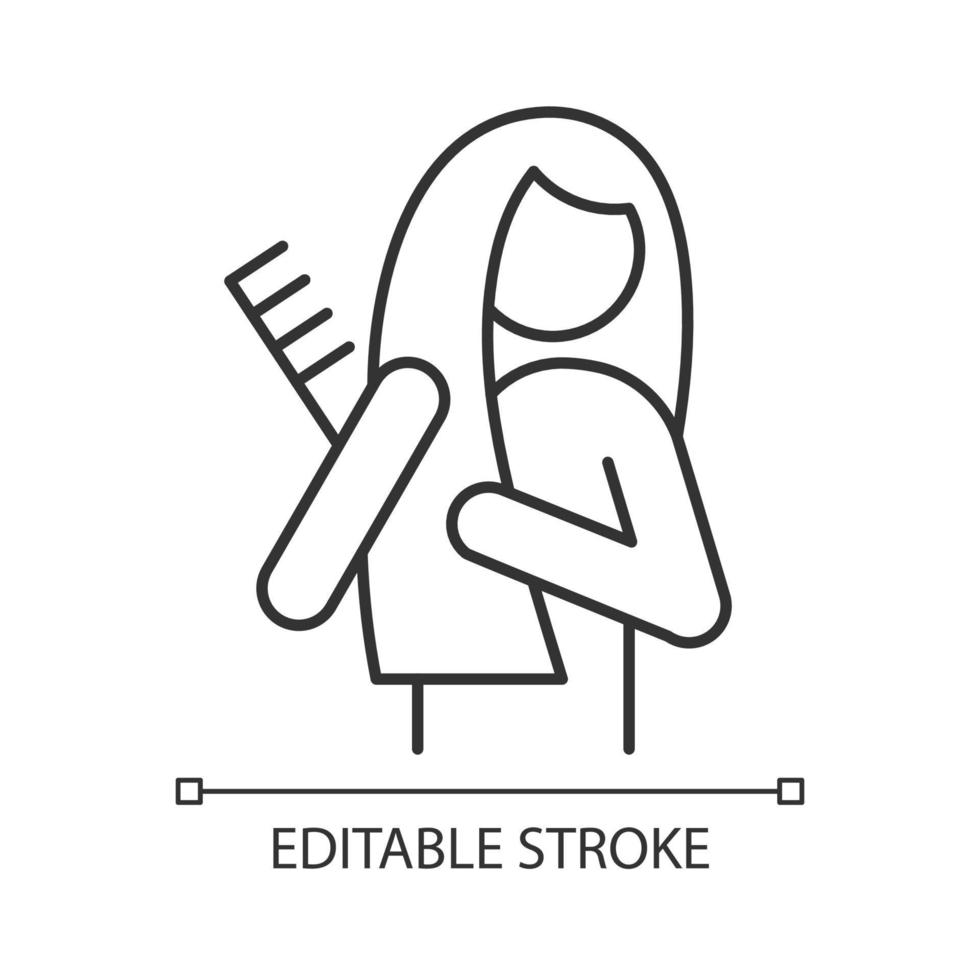 Brush hair linear icon. Girl combing long hair. Commonplace day-to-day human routine. Thin line customizable illustration. Contour symbol. Vector isolated outline drawing. Editable stroke 5920106 Vector Art at Vecteezy Brush hair linear icon. Girl combing long hair. Commonplace day-to-day human routine. Thin line customizable illustration. Contour symbol. Vector isolated outline drawing. Editable stroke 5920106 Vector Art at Vecteezy