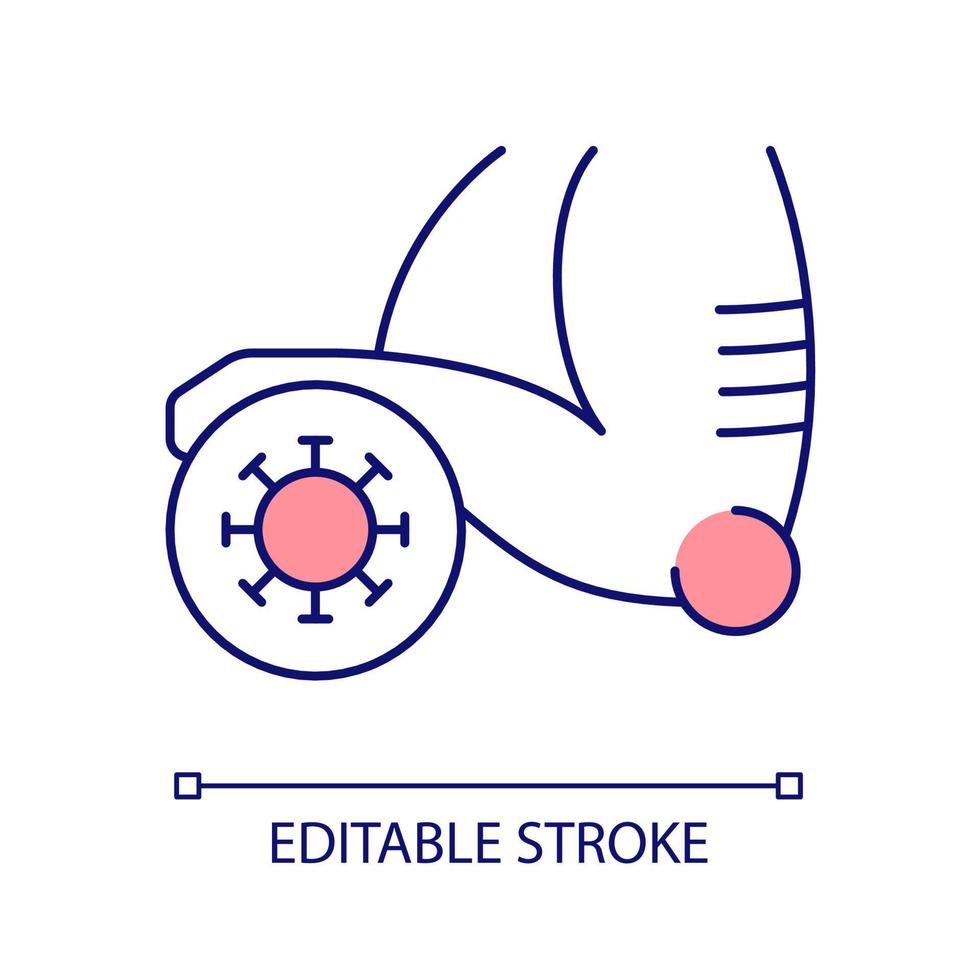 infección de la articulación del codo icono de color rgb. inflamación e hinchazón de las articulaciones. trastorno viral artritis y bursitis. herida en el brazo ilustración vectorial aislada. dibujo de línea rellena simple. trazo editable vector