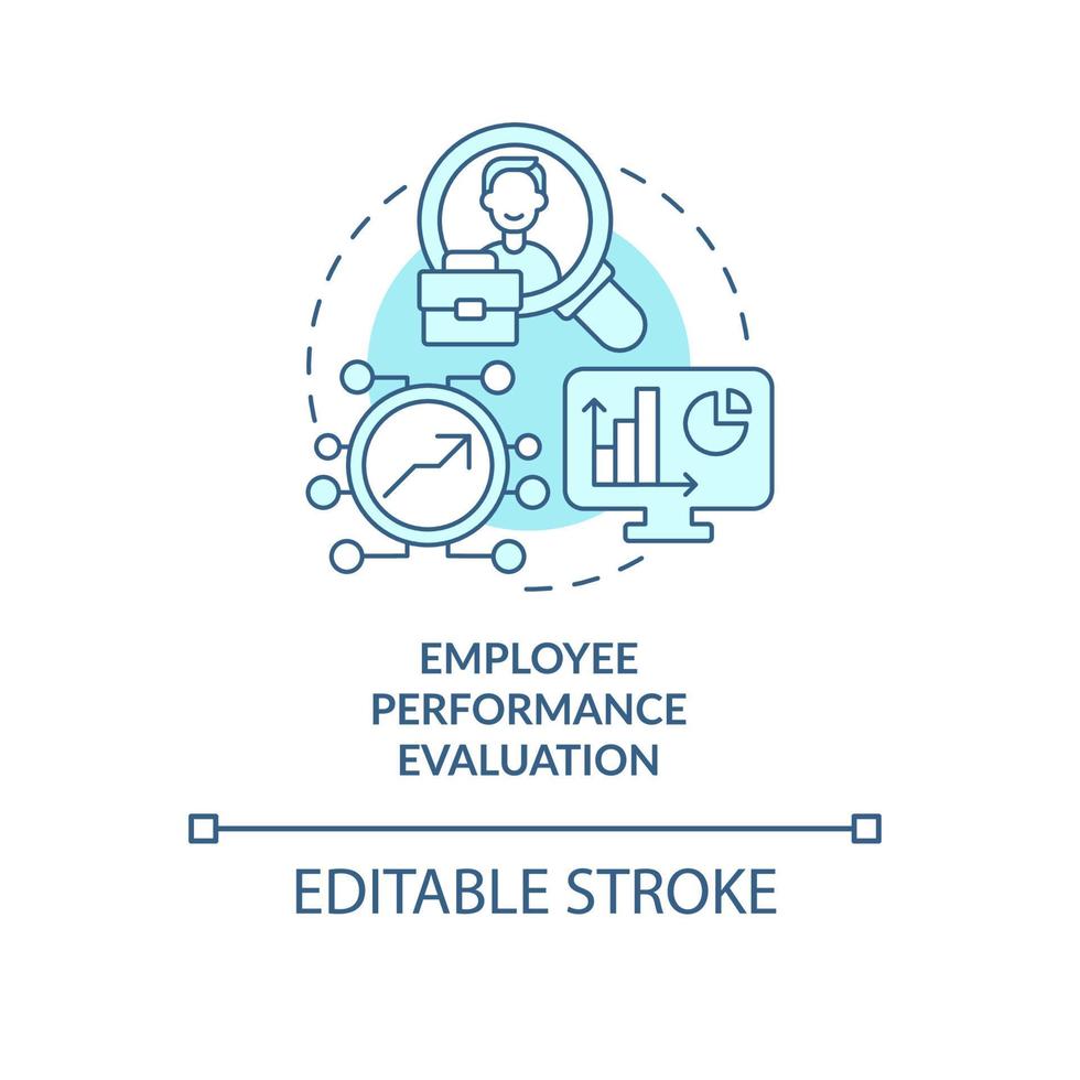icono de concepto azul de evaluación del desempeño de los empleados. evaluación de la productividad. trabajador que supervisa la ilustración de línea delgada de idea abstracta. dibujo de color de contorno aislado vectorial. trazo editable vector