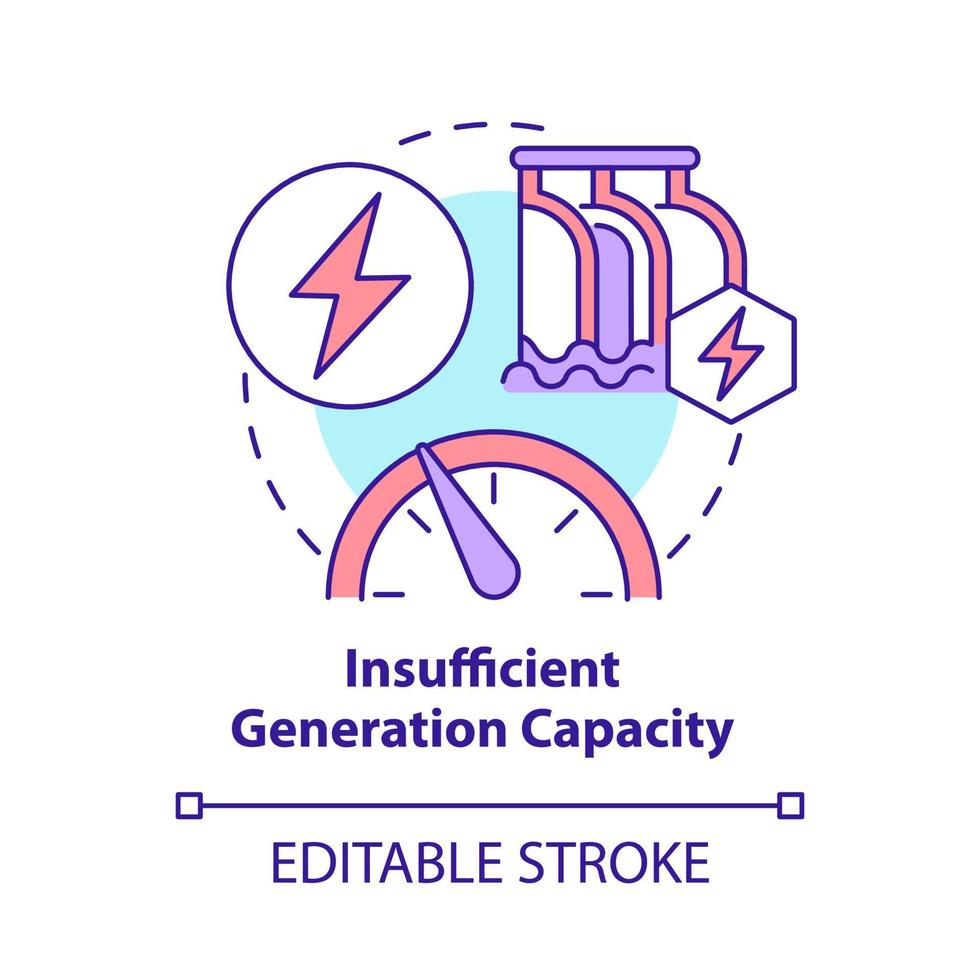 icono de concepto de capacidad de generación insuficiente. Desventaja de energía renovable idea abstracta ilustración de línea delgada. apoyándose en los combustibles fósiles. dibujo de color de contorno aislado vectorial. trazo editable vector