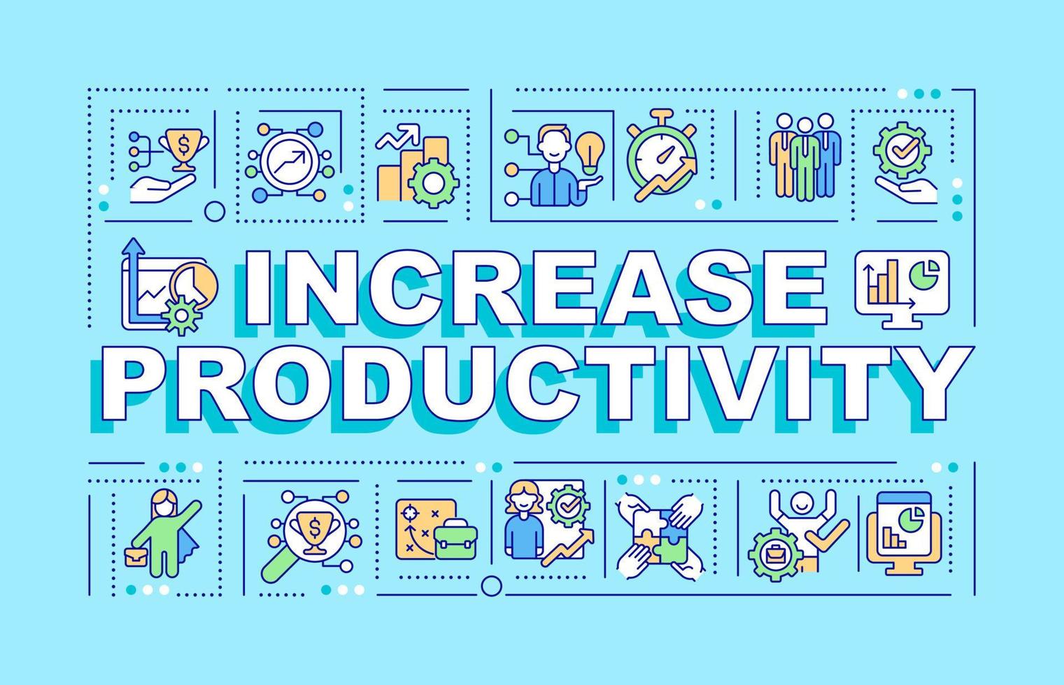 Increase productivity word concepts banner. Employee performance. Infographics with linear icons on blue background. Isolated creative typography. Vector outline color illustration with text