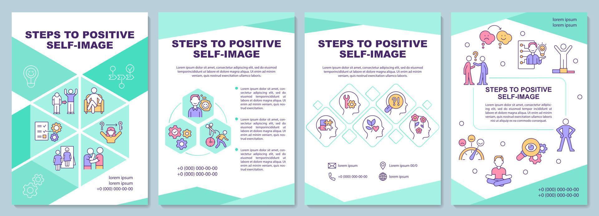 Steps to positive self-image brochure template. Self-acceptance. Flyer, booklet, leaflet print, cover design with linear icons. Vector layouts for presentation, annual reports, advertisement pages