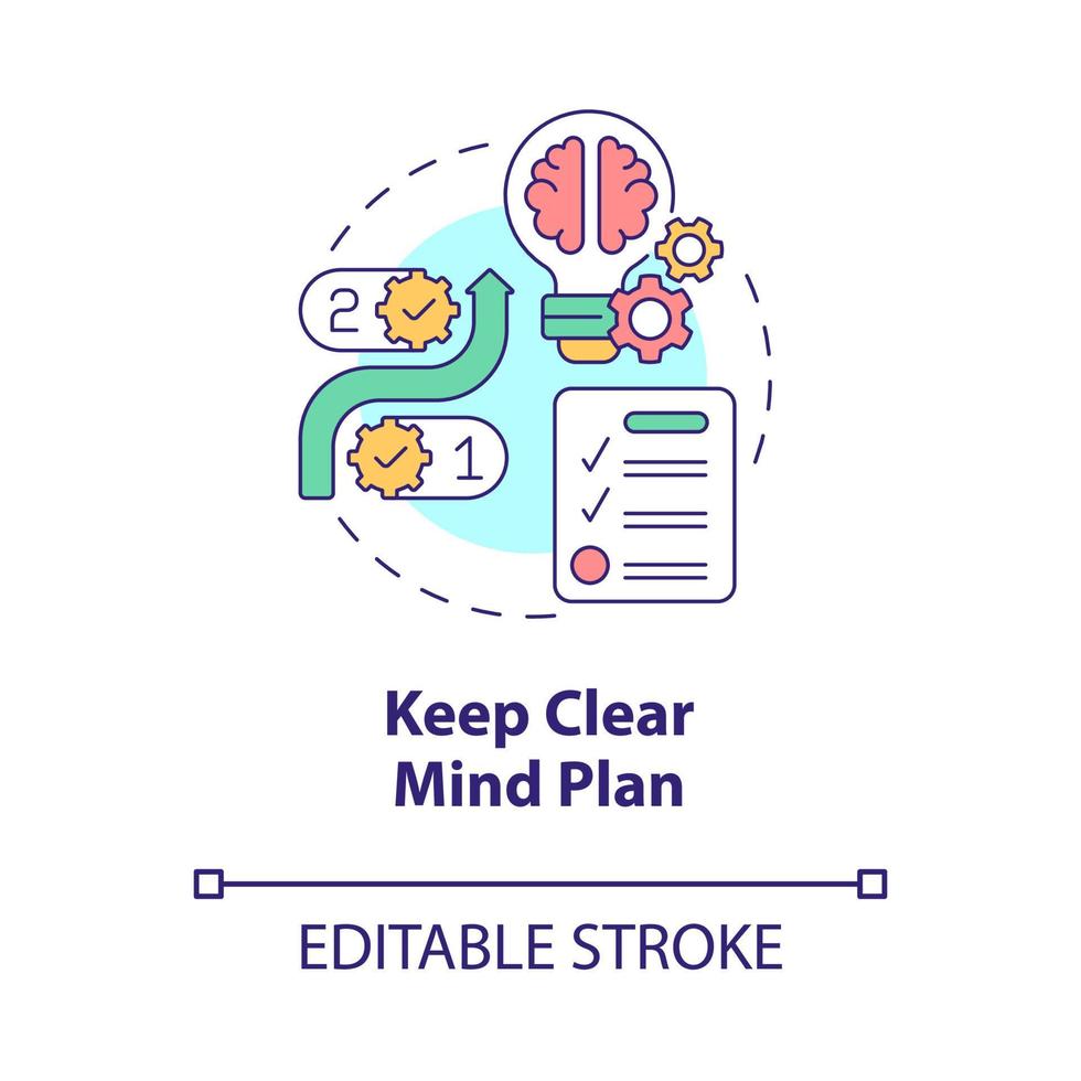 Keep clear mind plan concept icon. Mental health and balance abstract idea thin line illustration. Isolated outline drawing. Editable stroke. Roboto-Medium, Myriad Pro-Bold fonts used vector