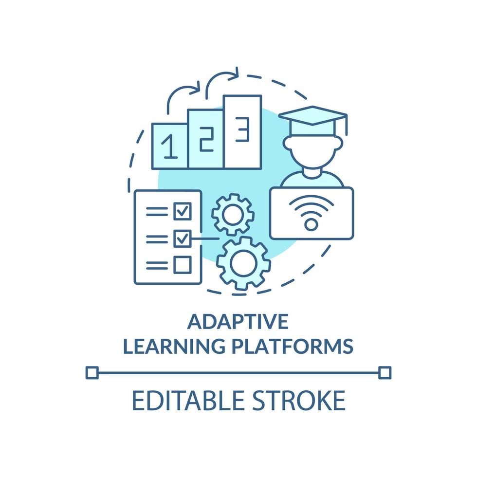 Adaptive learning platforms blue concept icon. Software for students abstract idea thin line illustration. Isolated outline drawing. Editable stroke. Roboto-Medium, Myriad Pro-Bold fonts used vector