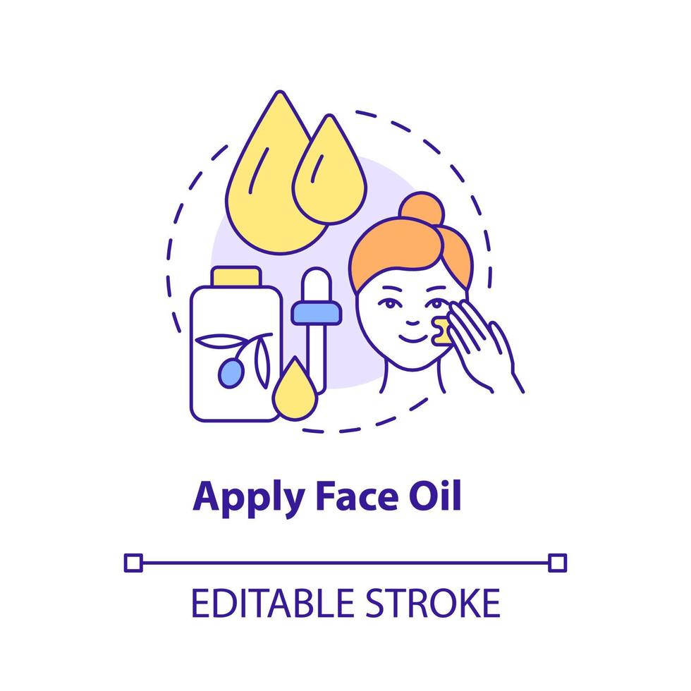 Apply face oil concept icon. Cosmetic product. Skincare routine procedure abstract idea thin line illustration. Isolated outline drawing. Editable stroke. Roboto-Medium, Myriad Pro-Bold fonts used vector