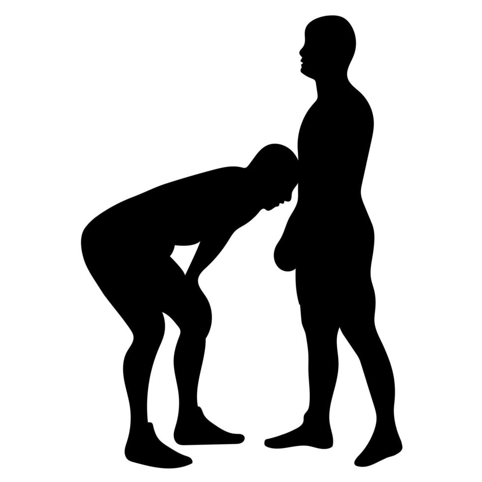 Outline silhouette of a wrestler athlete in wrestling. Greco Roman, freestyle, classical wrestling. Fighting game. Flat style. vector