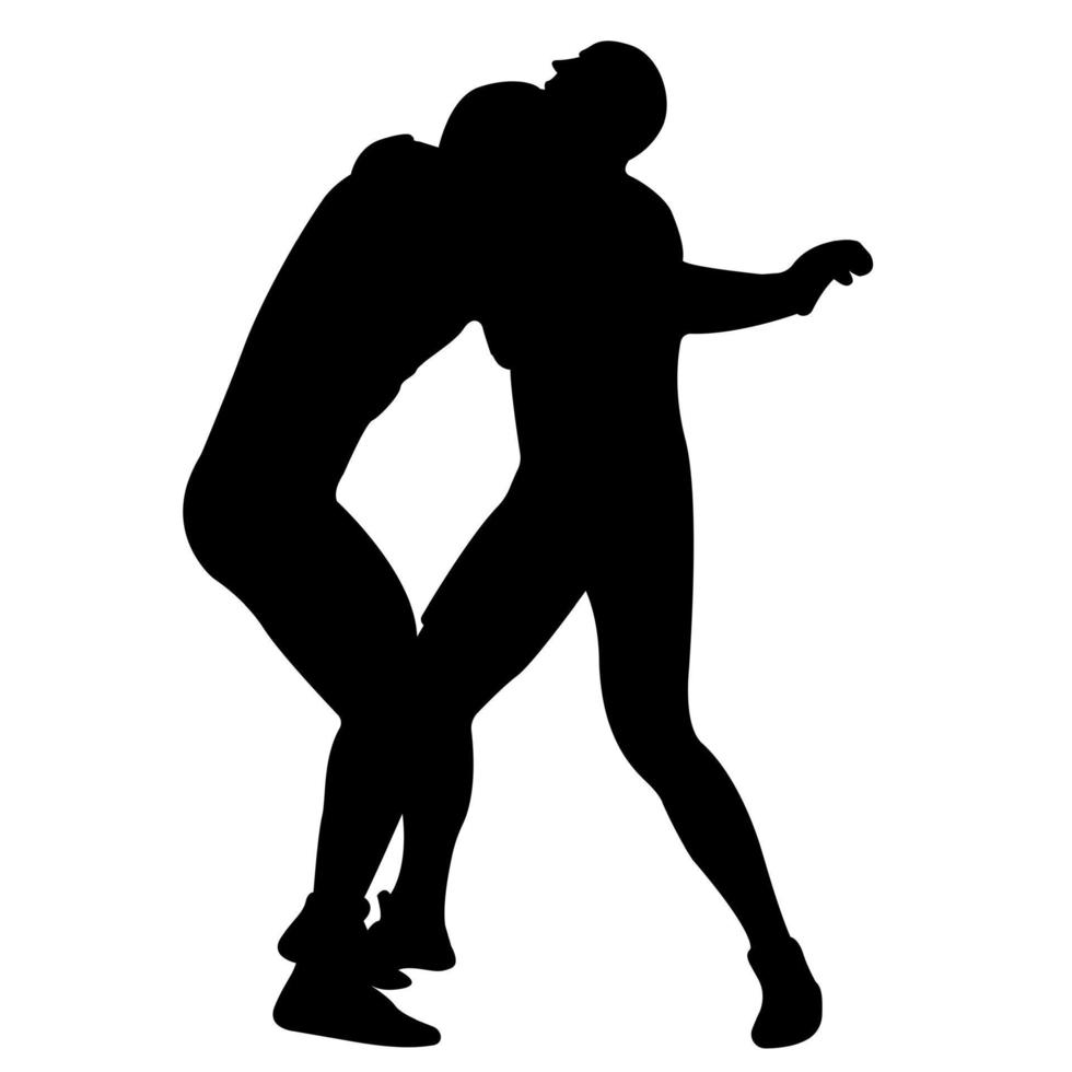 Outline silhouette of a wrestler athlete in wrestling. Greco Roman, freestyle, classical wrestling. Fighting game. Flat style. vector