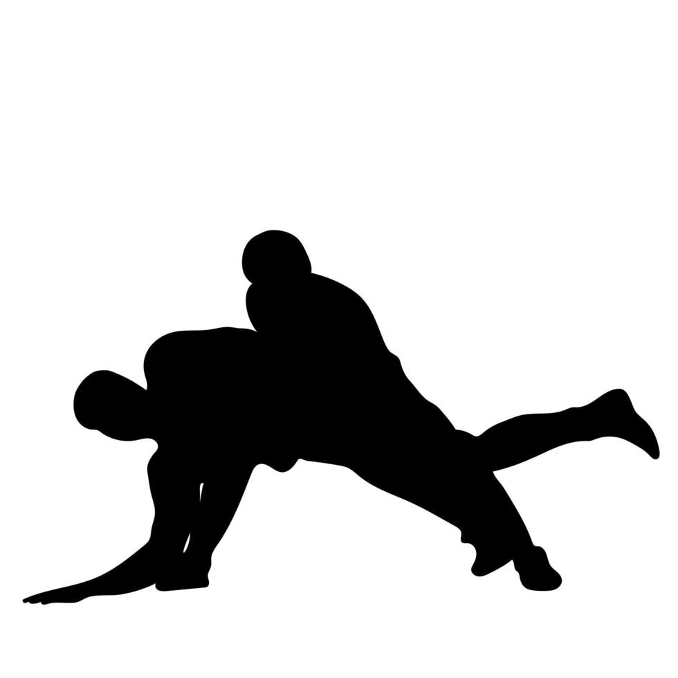 Outline silhouette of a wrestler athlete in wrestling. Greco Roman, freestyle, classical wrestling. Fighting game. Flat style. vector