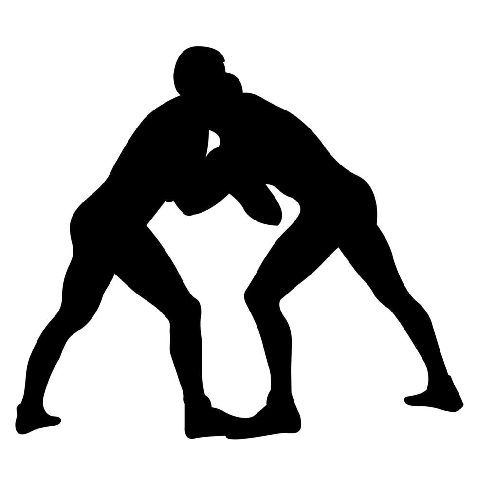 Outline silhouette of a wrestler athlete in wrestling. Greco Roman, freestyle, classical wrestling. Fighting game. Flat style. vector