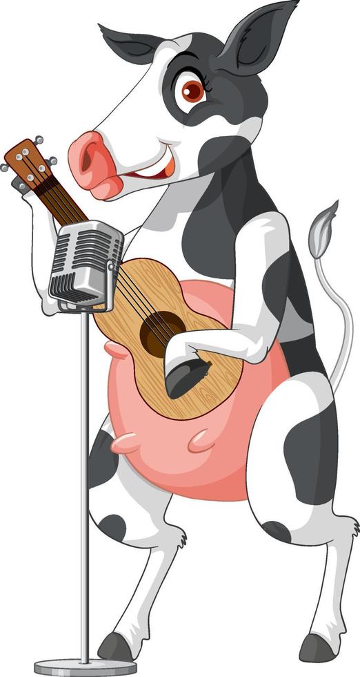 vaca lechera de pie sobre dos piernas tocando el personaje de dibujos animados de guitarra vector