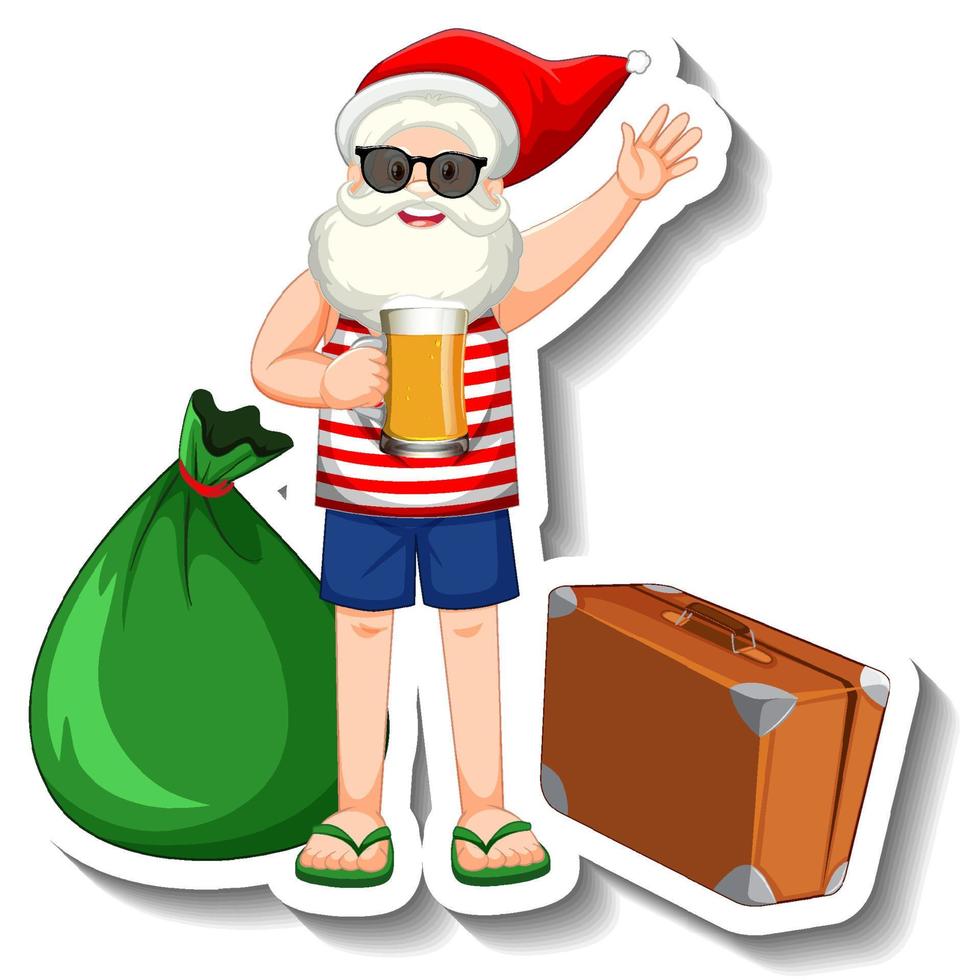 Santa Claus drinking beer in summer theme vector