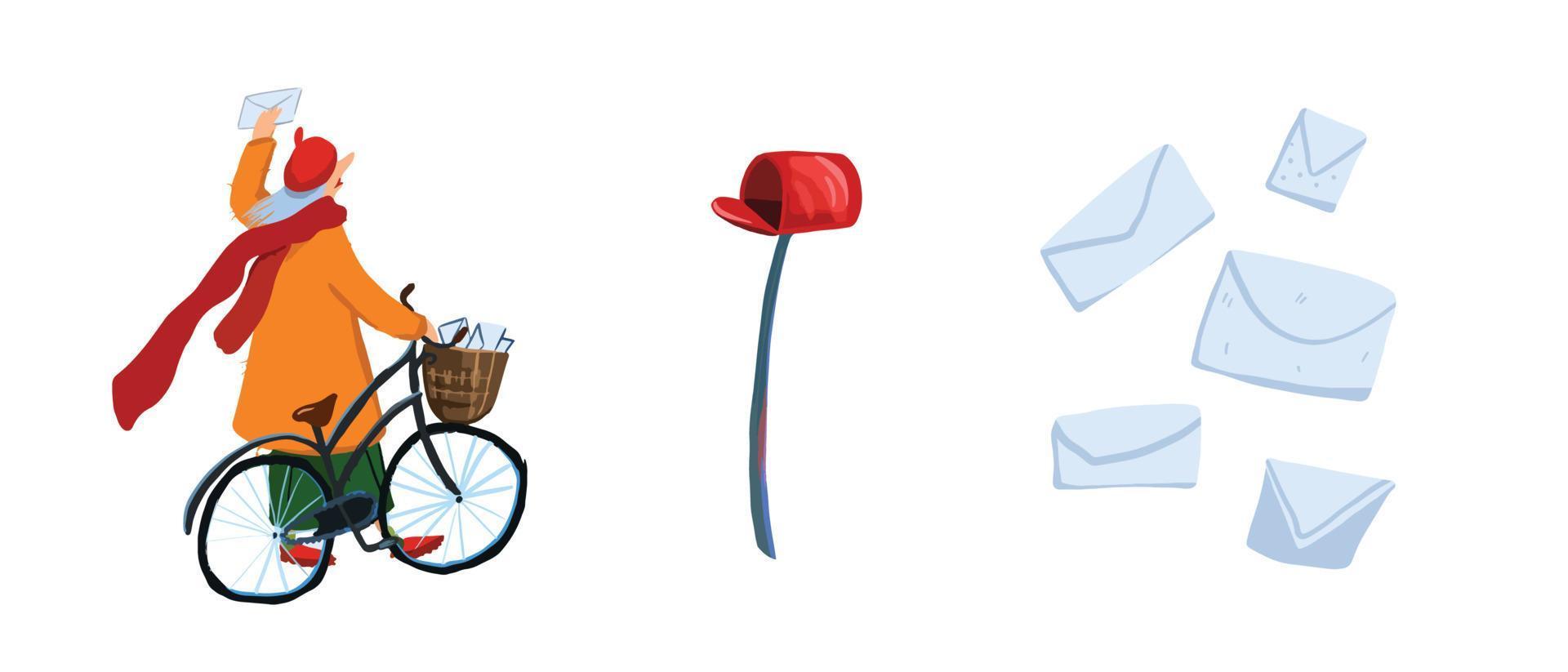 clipart sobre el tema del cartero de correo, cartas y un buzón vector