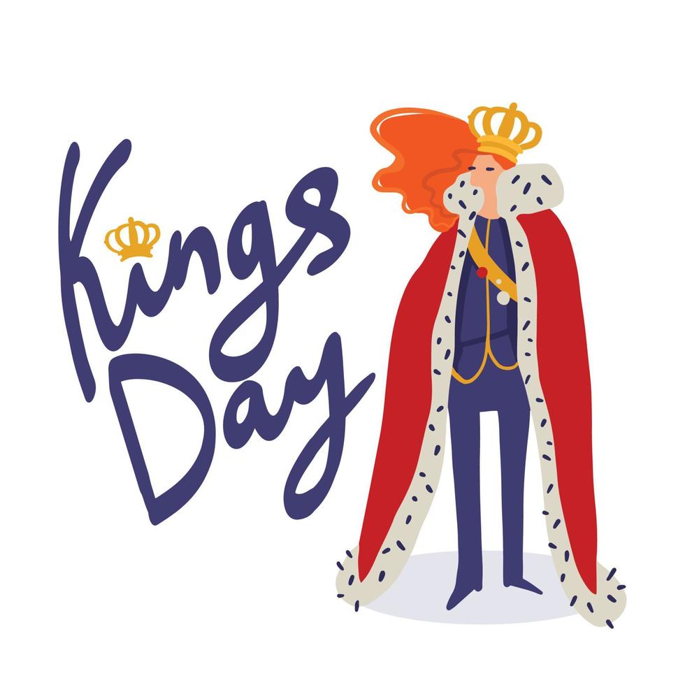 King s Day in the Netherlands. The King in a crown and traditional costume vector