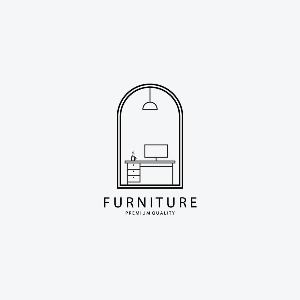 Furniture Computer Table Logo Vector Illustration Design Line Art