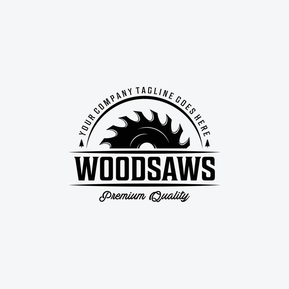 Wood saws Vintage Logo with Wood Working, Design of Chainsaw Vector Illustration, Concept of Carpentry