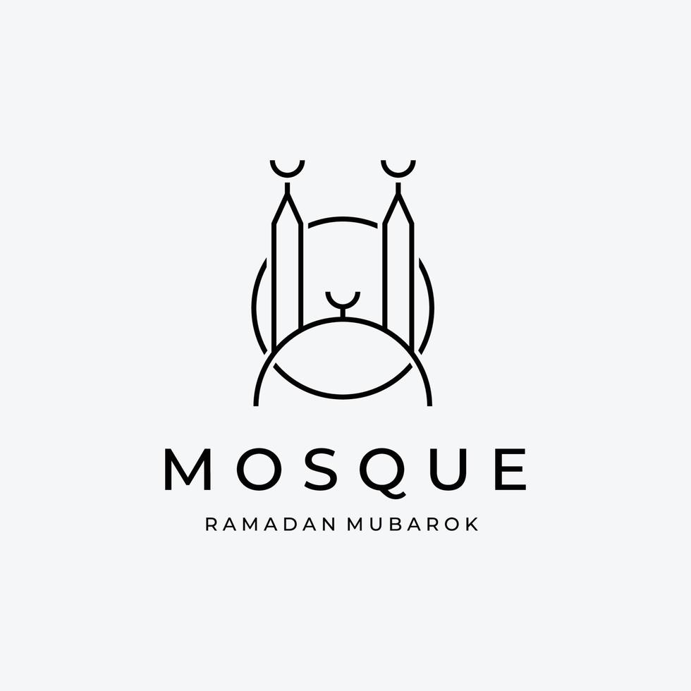 emblema minimalista del logotipo de vector de arte de línea de mezquita, diseño de ilustración del concepto ramadan mubarak kareem