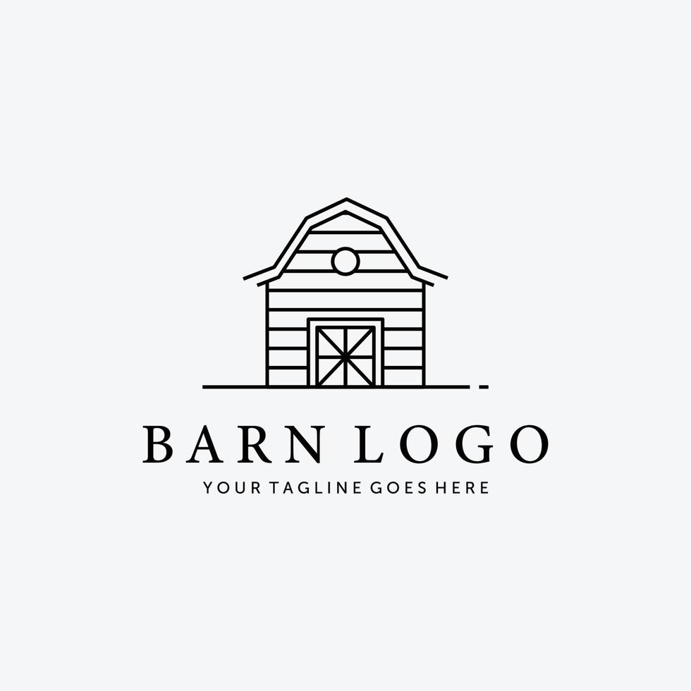 Wooden Barn House Line Art Vector Logo, Illustration Vintage Design of Cabin Cottage Old Red Barn Hut Concept