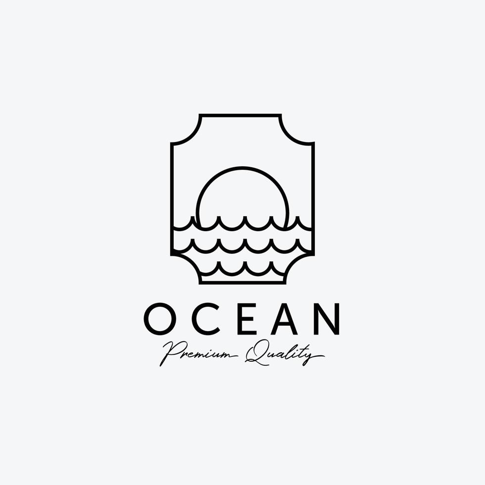 Label of Ocean Sunset Sunrise Line Art Logo, Illustration Design of Atlantic Marine, Horizon Vector Concept