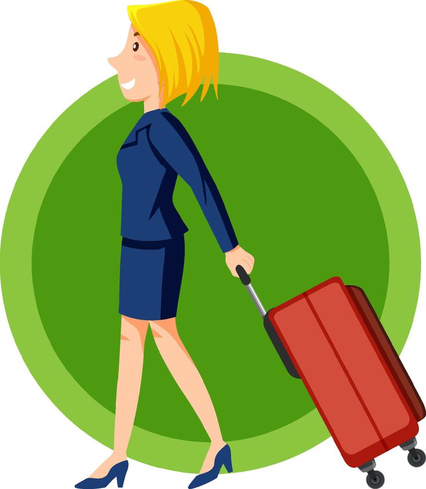 Flight attendant pulling luggage vector