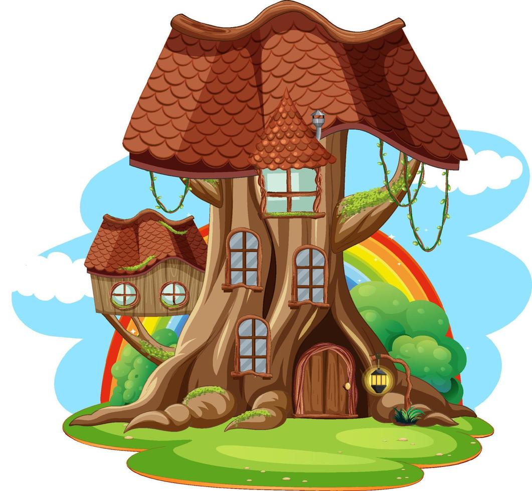 Fantasy tree house inside tree trunk vector