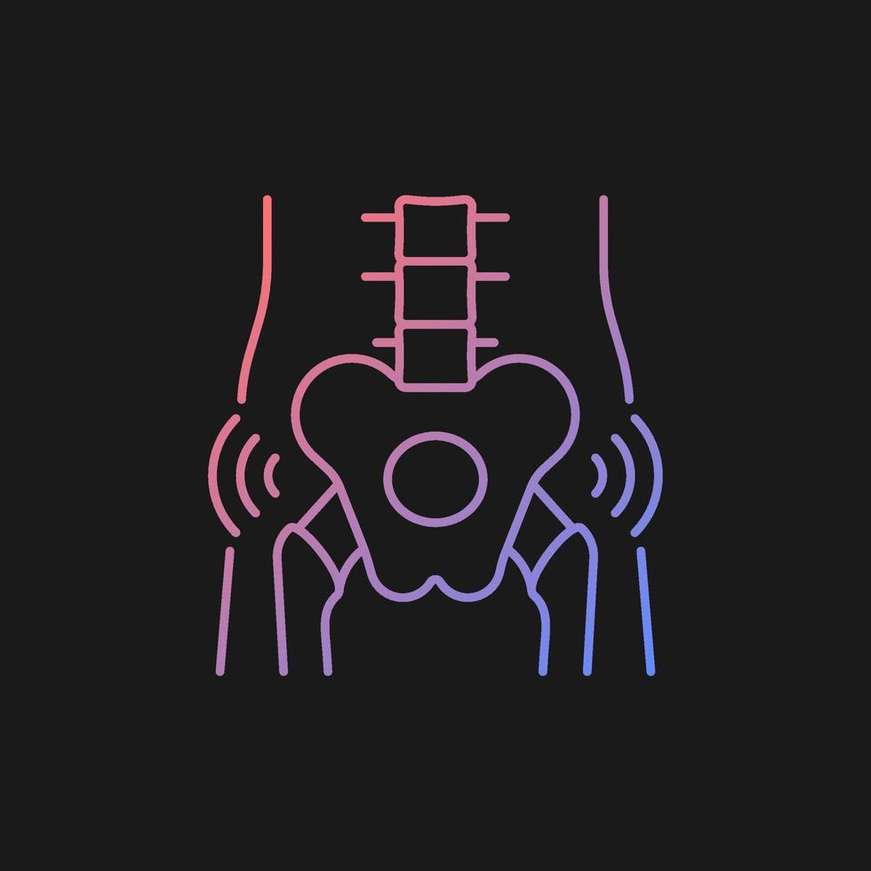 Hips rheumatism gradient vector icon for dark theme. Degenerative joint disease. Intense pain. Cartilage worn away. Thin line color symbol. Modern style pictogram. Vector isolated outline drawing