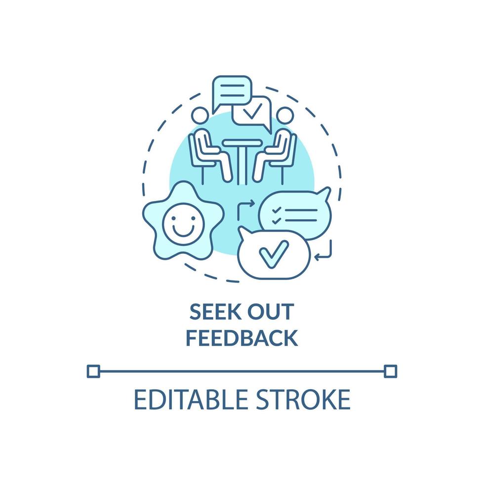 Seek out feedback blue concept icon. Training at work. Professional development. Career advancement abstract idea thin line illustration. Vector isolated outline color drawing. Editable stroke