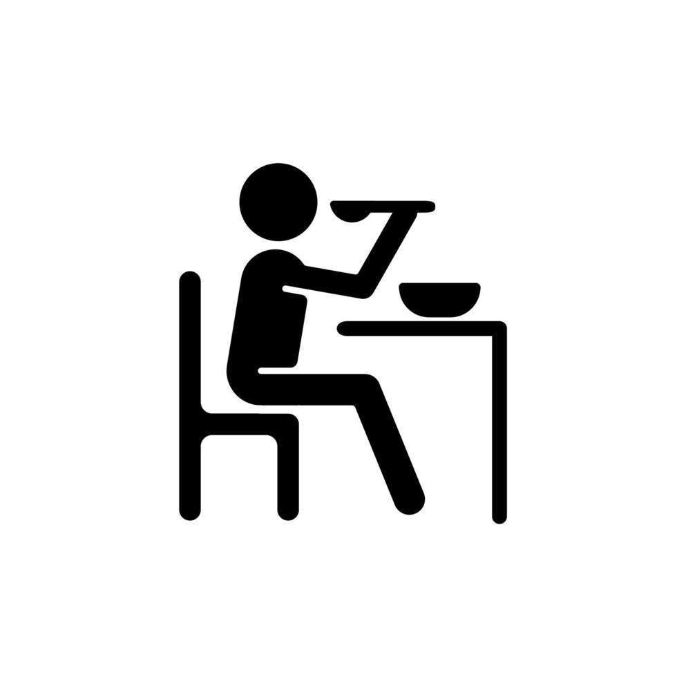 Eat black glyph icon. Man having dinner. Food preparation. Cooking at home. Eating dinner at